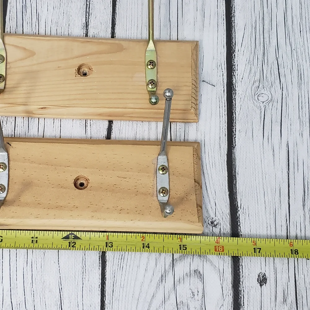 2 Wooden Hook Boards 4 Iron Hooks